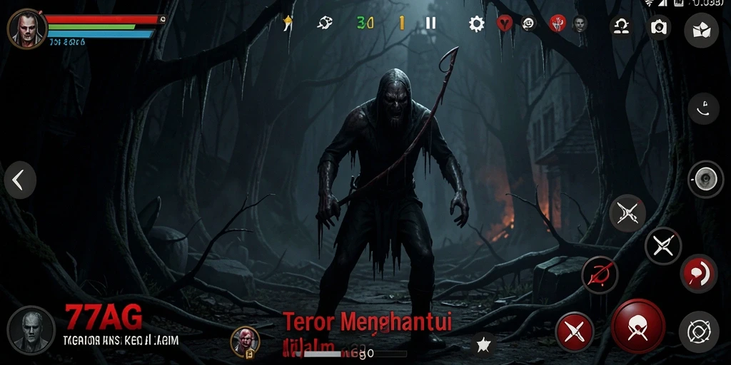 Screenshot gameplay <strong>77AG</strong> menampilkan kegelapan yang mencekam dan suasana horor.