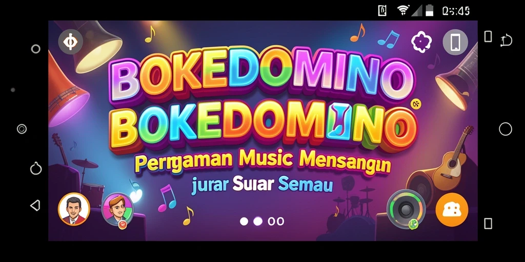 Tampilan gameplay BOKEDOMINO dengan berbagai pilihan lagu.