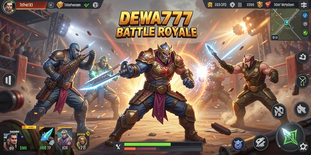 Screenshot gameplay DEWA777 menampilkan aksi Battle Royale yang mendebarkan.