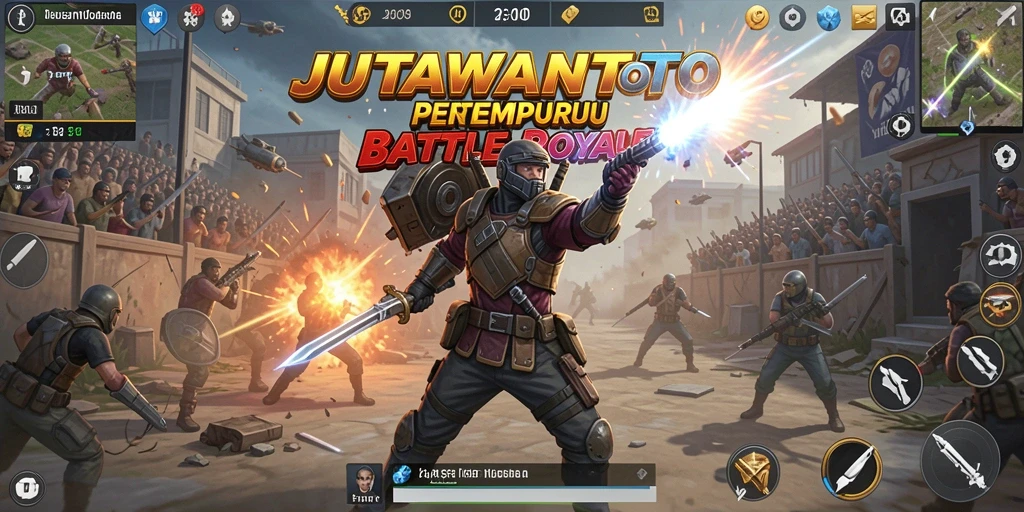 Tampilan seru gameplay JUTAWANTOTO di arena pertarungan Battle Royale.