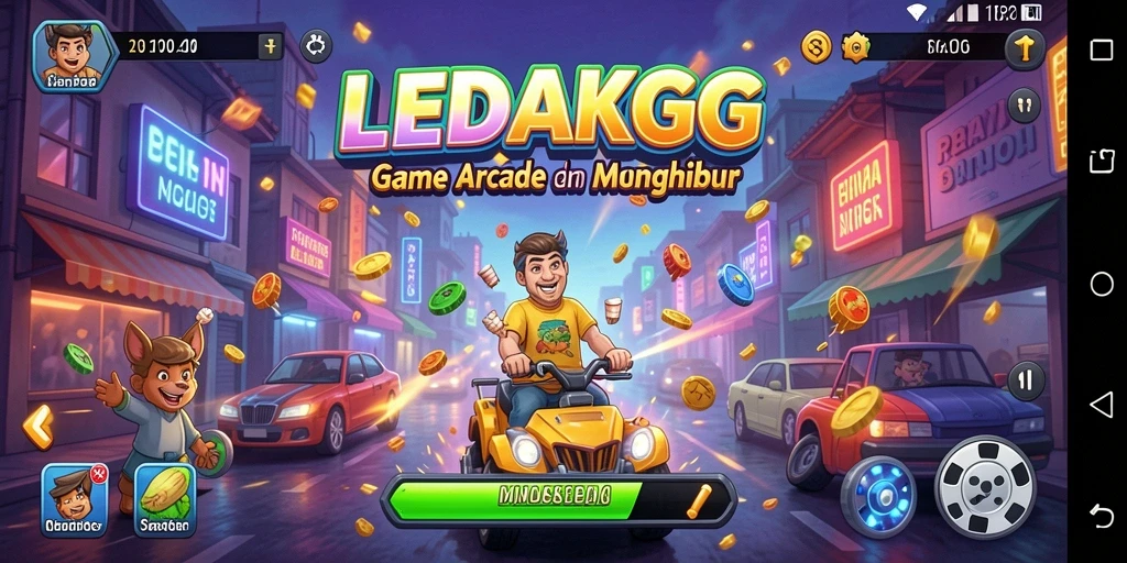 Tangkapan layar utama LEDAKGG menampilkan aksi gameplay arcade yang mendebarkan.