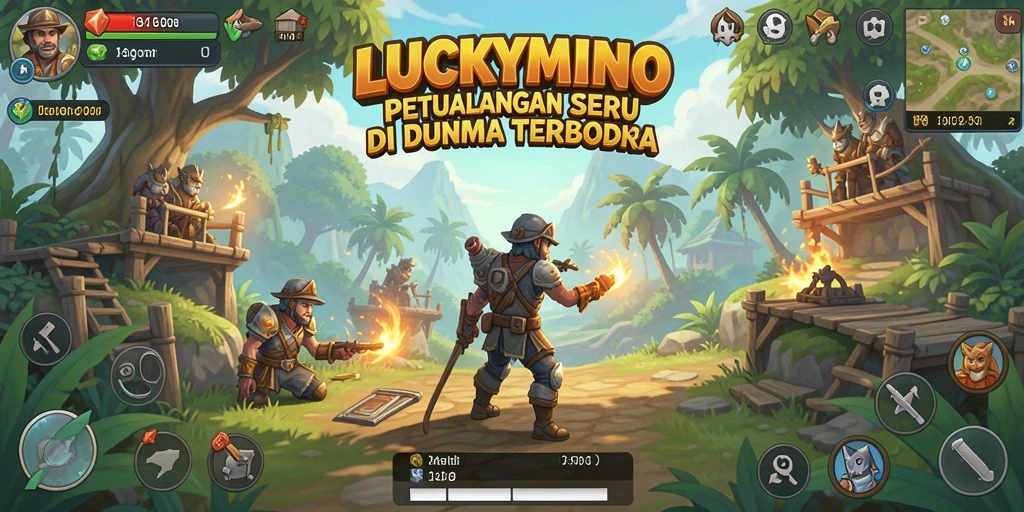 Tampilan gameplay LUCKYMINO yang menakjubkan dalam dunia terbuka.