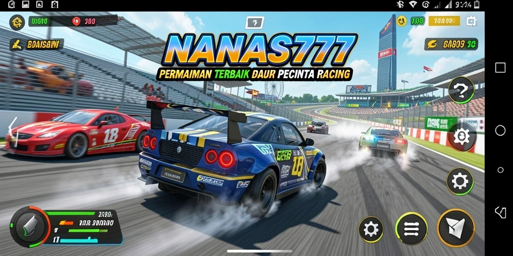 Tampilan gameplay balap yang seru dan penuh aksi di NANAS777.