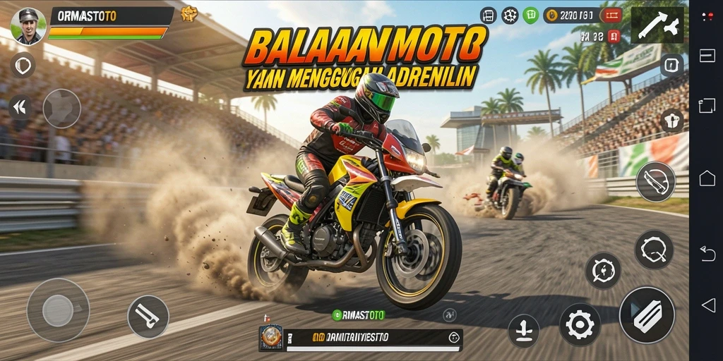 Tampilan gameplay seru dalam balapan motor ORMASTOTO.