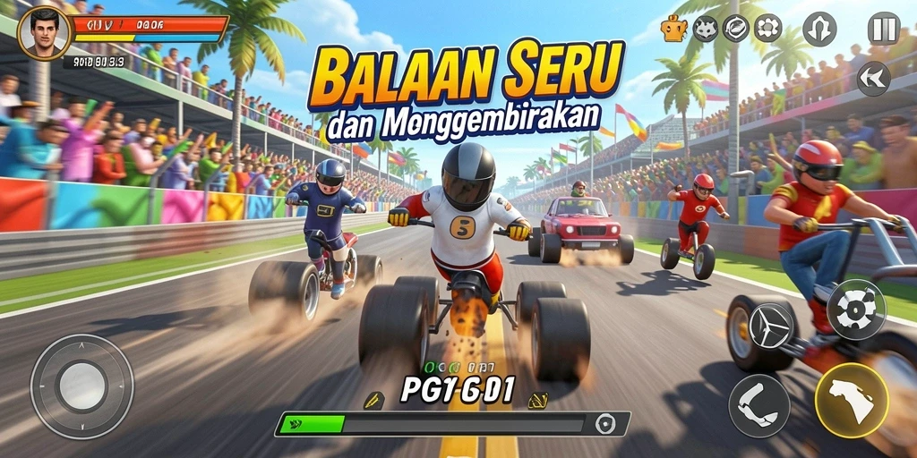 Screenshot PG11 menampilkan momen balapan yang mendebarkan dan grafis yang menakjubkan.