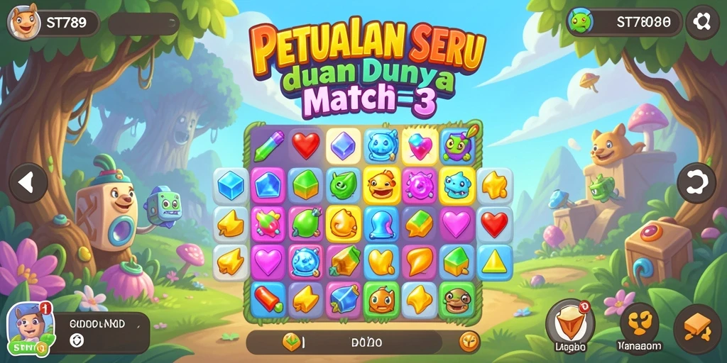 Tangkapan layar ST789 menampilkan gameplay mencocokkan item berwarna-warni.