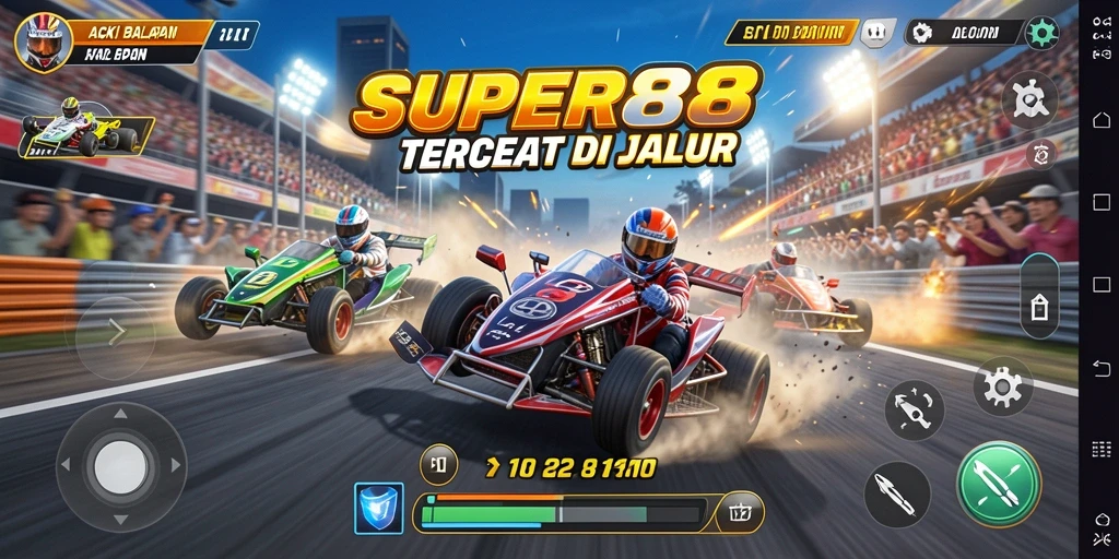 Tampilan gameplay dari SUPER88 yang penuh aksi balapan.