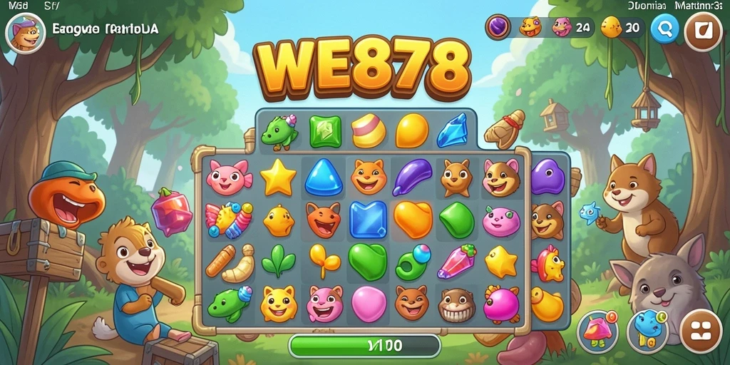 Screenshot WE878 menampilkan gameplay seru dengan unsur Match-3.