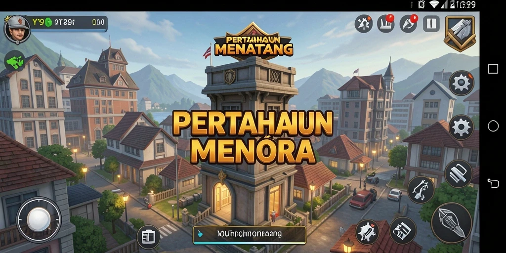 Tampilan gameplay Y89 dengan menara bertahan dari serangan musuh.